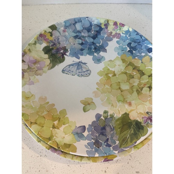 Shabby Chic‎ Blue Butterfly Hydrangea MELAMINE Plate Set Of 5 One Scalloped Edge - Picture 3 of 10